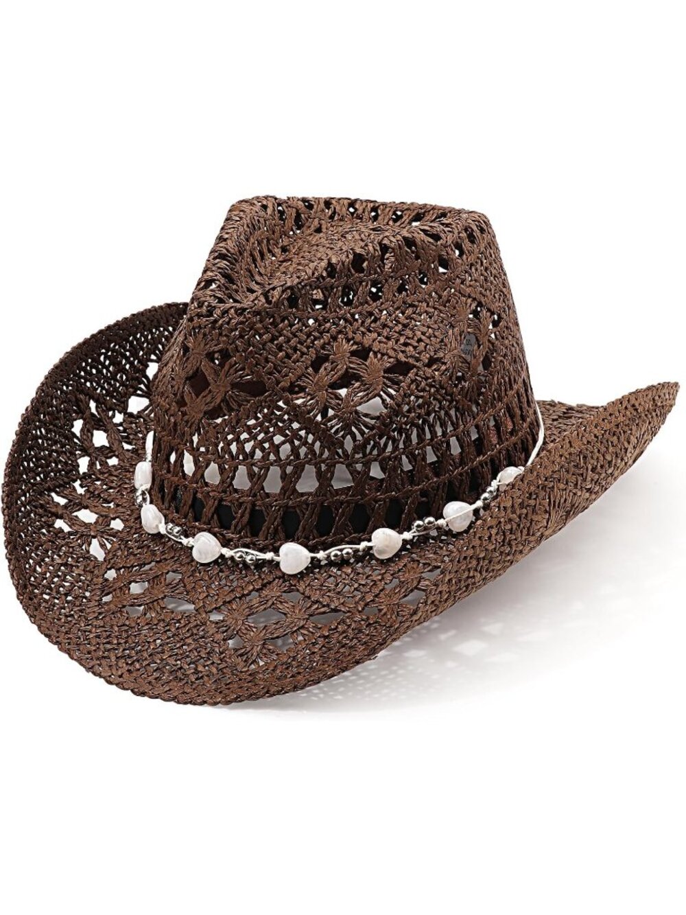 Unisex Hollowed Coffee Straw Beach Shapeable Brim Cowboy Western Cowgirl Hat